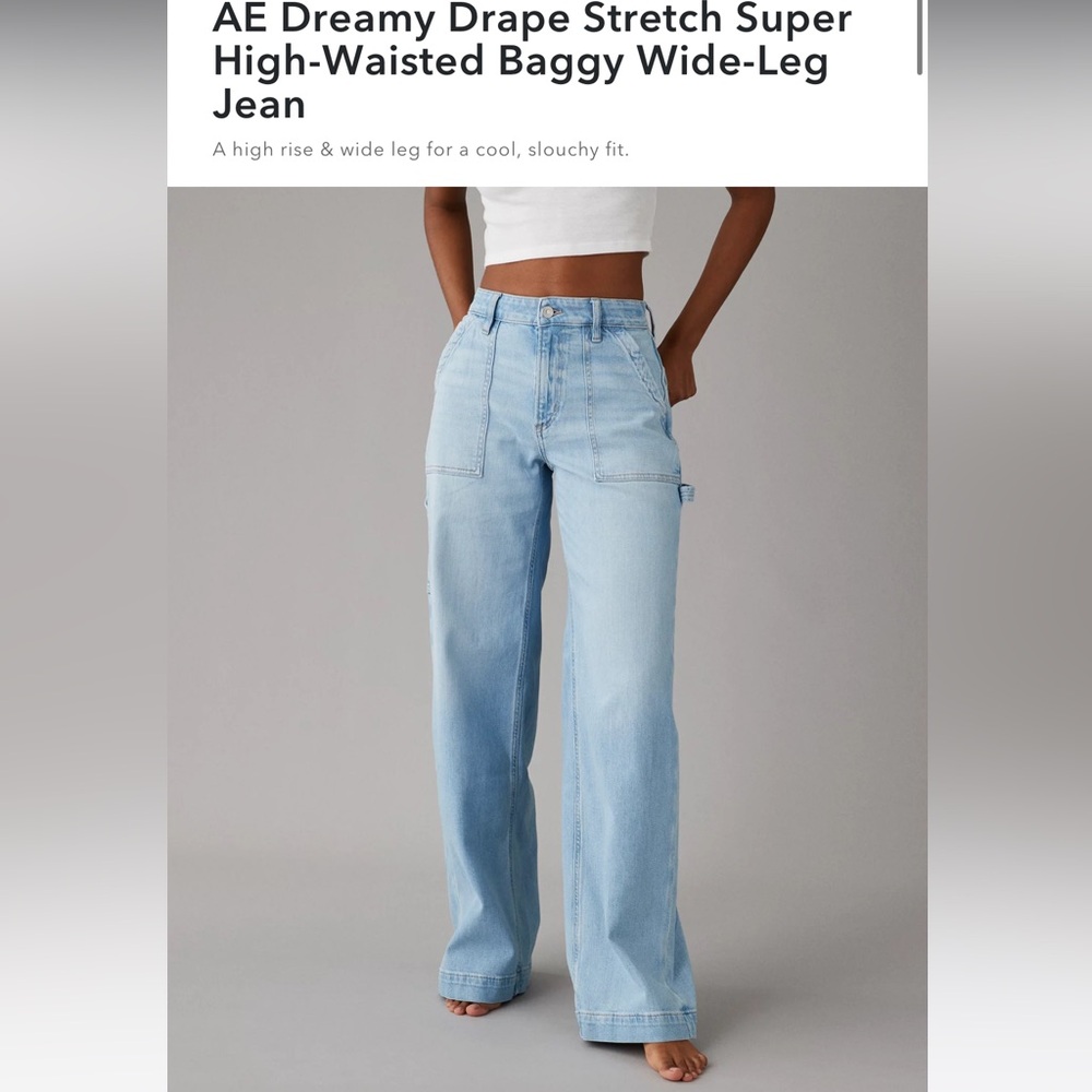 American Eagle Dreamy Drape Stretch Super High-Waisted Baggy Wide-Leg Jean